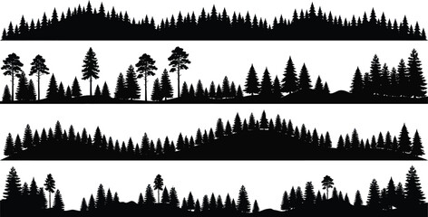 Fototapeta premium Diverse Pine Forest Silhouettes against a White Background for Nature Graphics