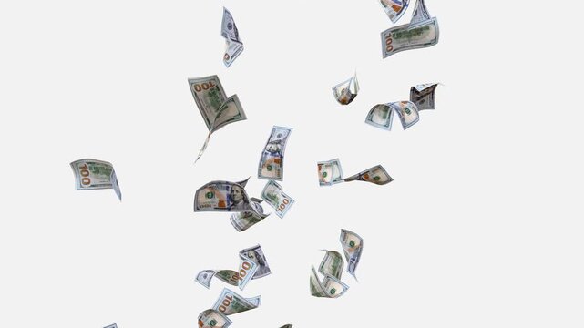Dollar Bank Notes Flying in Air with Seamless Loop Animation. Cash Flow Animation with Floating Dollar Currency Notes.