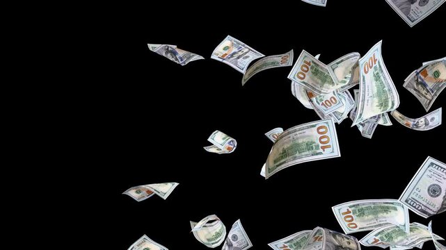 Dollar Bank Notes Flying in Air with Seamless Loop Animation. Cash Flow Animation with Floating Dollar Currency Notes.