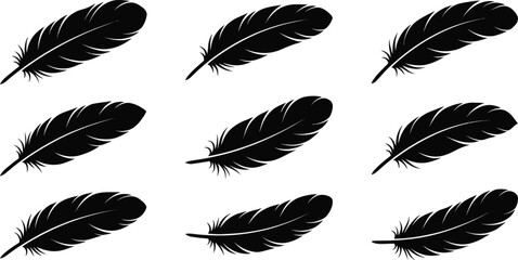 Nine black feather silhouettes in a grid pattern against a white background with copy space © DESIGN SHOP