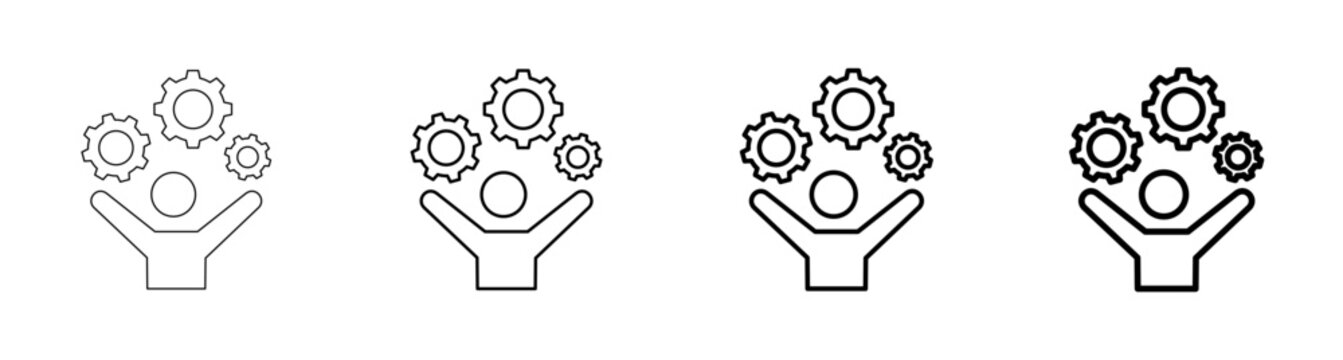 Skills Human Capabilities Multi Tasking Gears Line Art Icon Vector Illustration