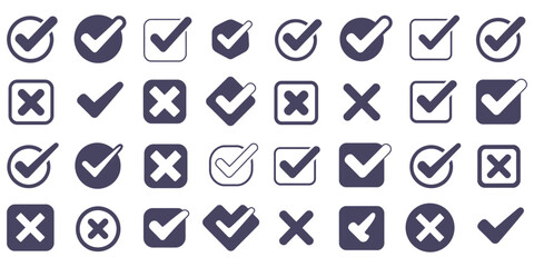 Check tick mark icon set, cross box and checkbox symbols, hand drawn doodle sketch checklist icons vector illustration. © AYAT