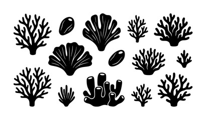 Modern black coral reef vector art with minimalist marine organic shapes © MstSompa
