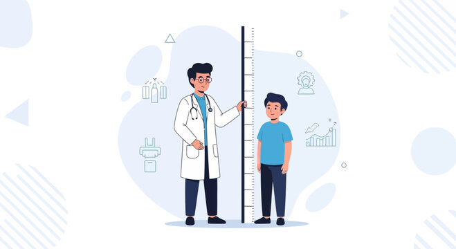 Doctor Measuring Child's Height with Stadiometer, Illustrating Healthcare and Growth Monitoring