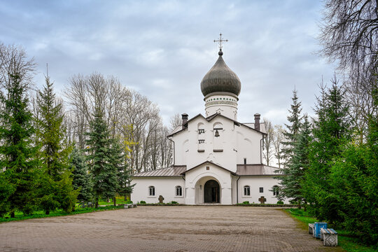 Holy Sovereign Cathedral in the courtyard of the Gdov Kremlin, Pskov region of Russia