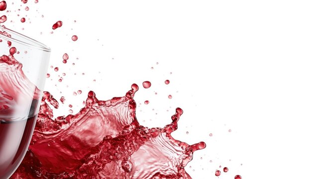 Red wine splash from glass on white background