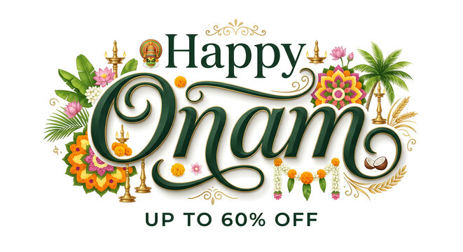 Happy Onam Kerala Festival. sale promo offer discount concept on background.
