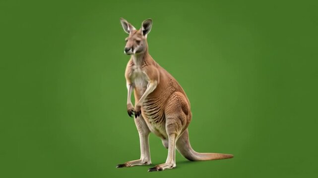 Kangaroo standing, front view, green background