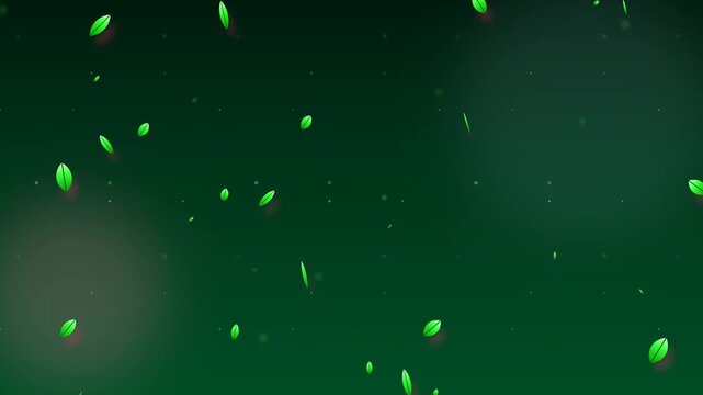 Bioluminescent jungle falling green glowing leaves nature background