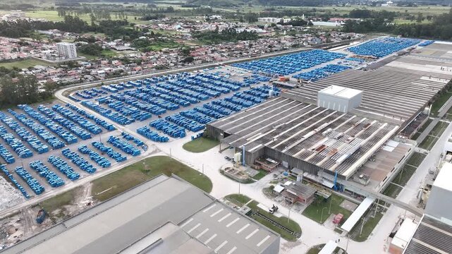 Industrial Data center in Santa Catarina, Brazil. Aerial view. Production of porcelain tiles and large format porcelain slabs.
