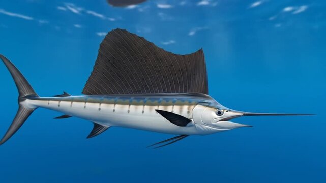 Sailfish swimming underwater, ocean marine life