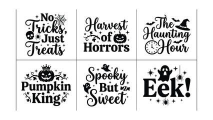Obraz premium Halloween Typography Quotes Bundle with No Tricks Just Treats and Pumpkin King Vector EPS Collection