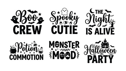 Halloween Typography Quotes Bundle with Boo Crew and Spooky Cutie Vector EPS © MDRAHMAT
