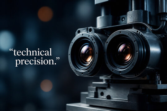 A close-up of a high-precision optical instrument, likely a microscope or camera setup.