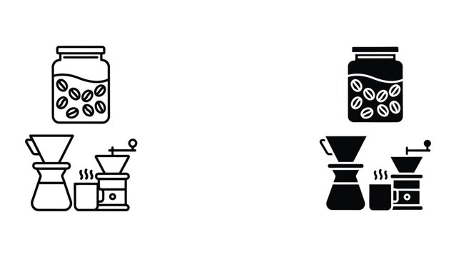 Vector illustration of coffee brewing process with beans and equipment