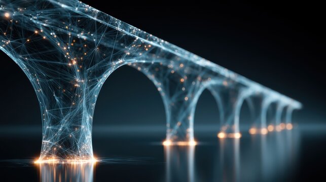 A professional building a metaphorical bridge from outdated processes to a new system, symbolizing transformation, innovation, and business growth.