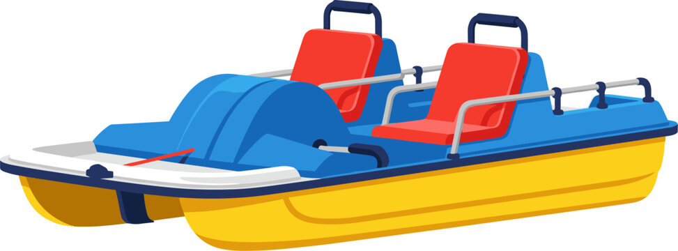 Blue and yellow recreational pedal paddle boat isolated on transparent background