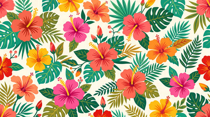Fototapeta premium Tropical floral pattern with flowers.