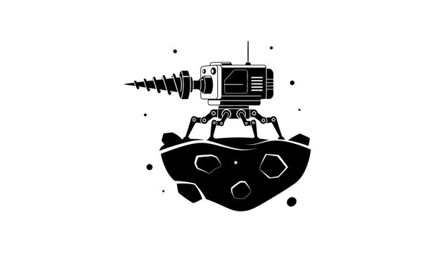 Mining robot drilling asteroid vector illustration