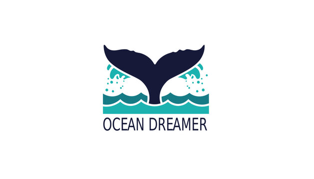 Ocean dreamer whale tail logo design with wildlife, swimming