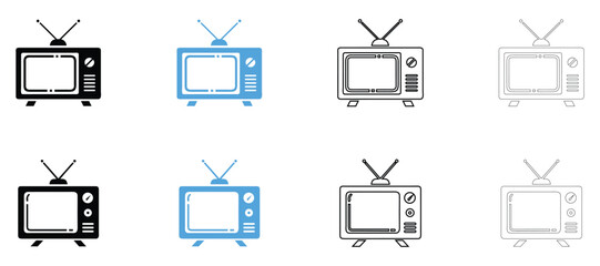 Retro nostalgia television vector icon, analog TV icon symbol vector, silhouette and outline isolated on transparent background © Anda