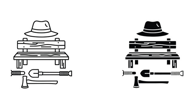 Vector illustration of two minimalist coat and hat racks with accessories