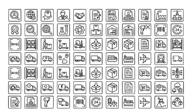 Logistics Delivery and Value Chain Outline Icons Collection for Commerce and Industry