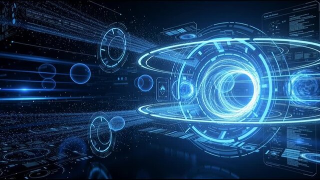 Futuristic Blue Neon Light Technology Background.