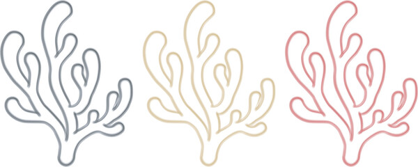 Set of three stylized coral reef illustrations in blue, yellow, and pink colors © MD NUR MIA