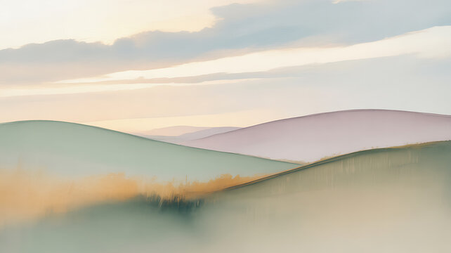 Rolling hills landscape with pastel colors and soft clouds a tranquil scenic photograph terrain landform undulating gentle
