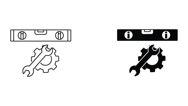 Vector gear icons with settings and power symbols on toolbar