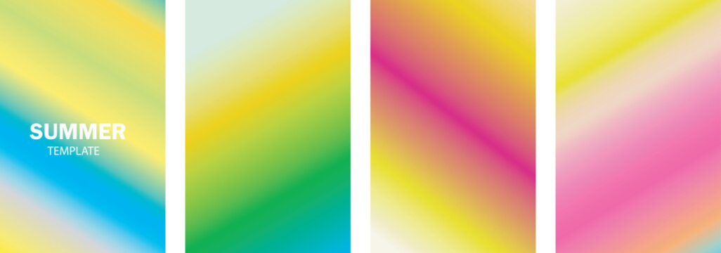 Set of four vibrant summer gradient background templates with bright neon colors