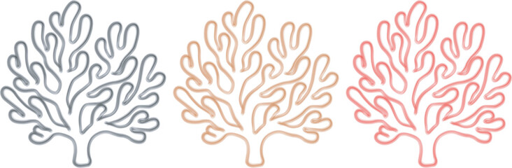 Three decorative coral reef illustrations in blue, peach, and pink colors © MD NUR MIA