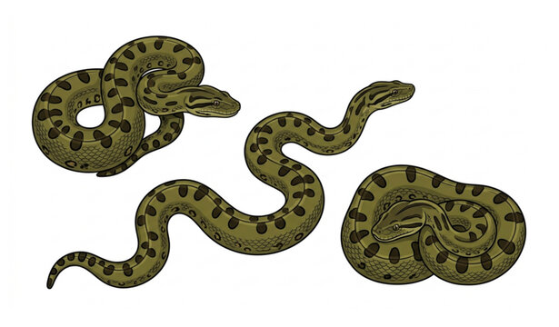 Juvenile Green Anaconda Isolated Vector Illustration