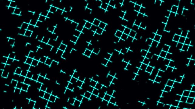 Wireframe perspective grid lines looping. Grid graph pattern moving black screen. Colourful wavy grid background. Graphic lines seamless looping. Neon grid lines with ambient lighting of squares.