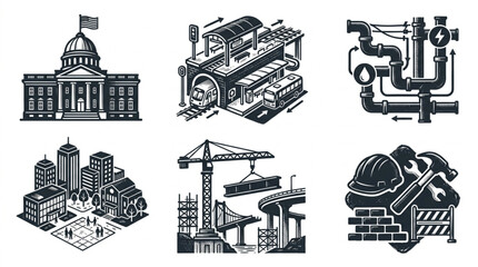 Obraz premium Collection of Urban Development and Construction Icons.