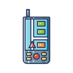 GPS Navigation Tracker handheld device with digital map for travel and outdoor exploration Illustration © Bamicon_Labs