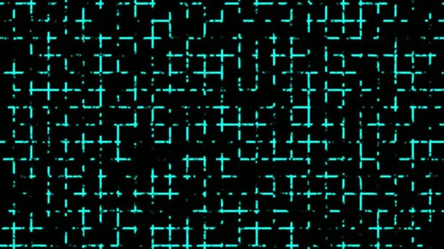 Wireframe perspective grid lines looping. Grid graph pattern moving black screen. Colourful wavy grid background. Graphic lines seamless looping. Neon grid lines with ambient lighting of squares.