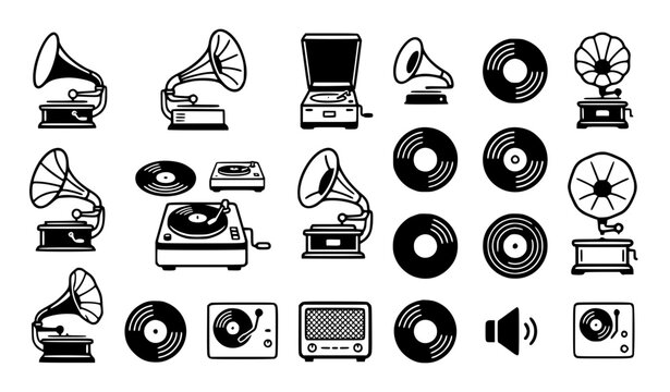 Gramophone Black and Blue UI Icon Set Vector Illustration