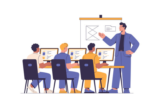 Professional it training or coding bootcamp with instructor teaching students in a classroom setting