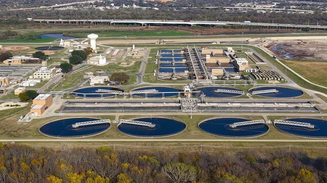 Aerial view of industrial water purification plant