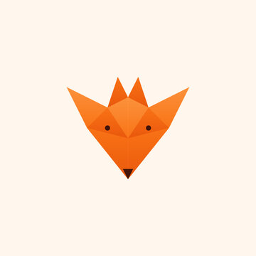 A stylized orange fox head created with geometric triangles in a modern low poly illustration