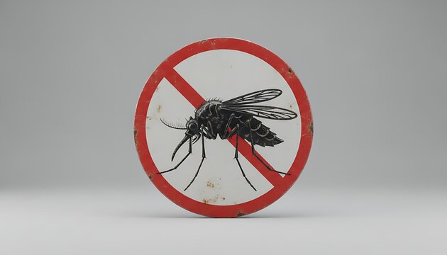 Vintage anti-mosquito warning sign on gray background