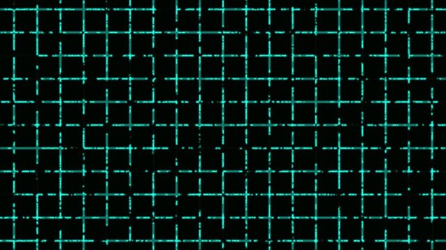 Wireframe perspective grid lines looping. Grid graph pattern moving black screen. Colourful wavy grid background. Graphic lines seamless looping. Neon grid lines with ambient lighting of squares.