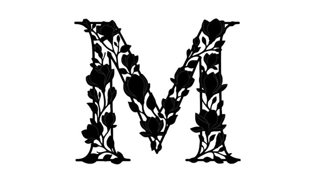 Letter m floral alphabet monogram vintage botanical art