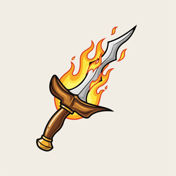 Cartoon vector illustration of a flaming kris