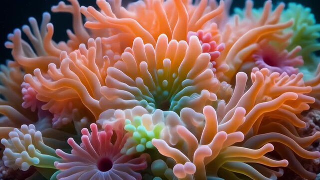 Vibrant Close-up of Underwater Sea Anemones and Corals 4K Generative AI