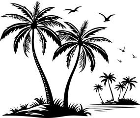 Fototapeta premium Tropical coconut palm trees silhouette vector illustration