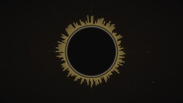 Abstract glowing neon soundwave circular audio equalizer yellow