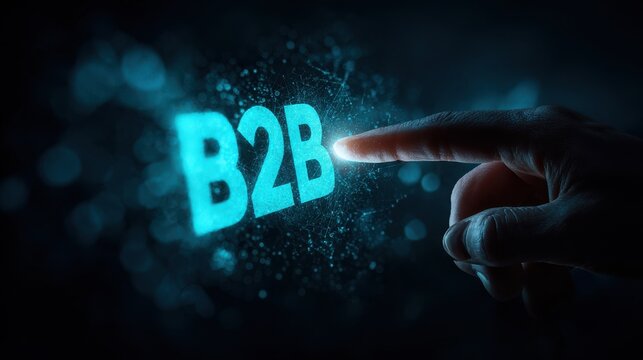 Finger touching glowing B2B text in digital network space